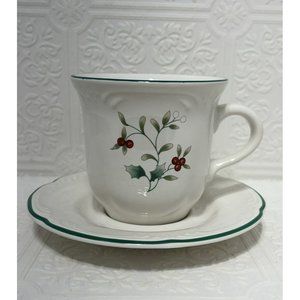 Vintage Pfaltzgraff Winterberry Coffee Cup & Saucer Holly & Berries Holiday Set